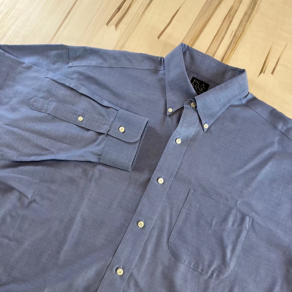 Jos. A. Bank Mens Traveler Collection Blue Button Down Shirt 17-35 Dress Cotton